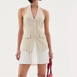 2 IN 1 VEST TAILORED PLEAT MINI DRESS IN CREAM PINSTRIPE extro&vert  asos